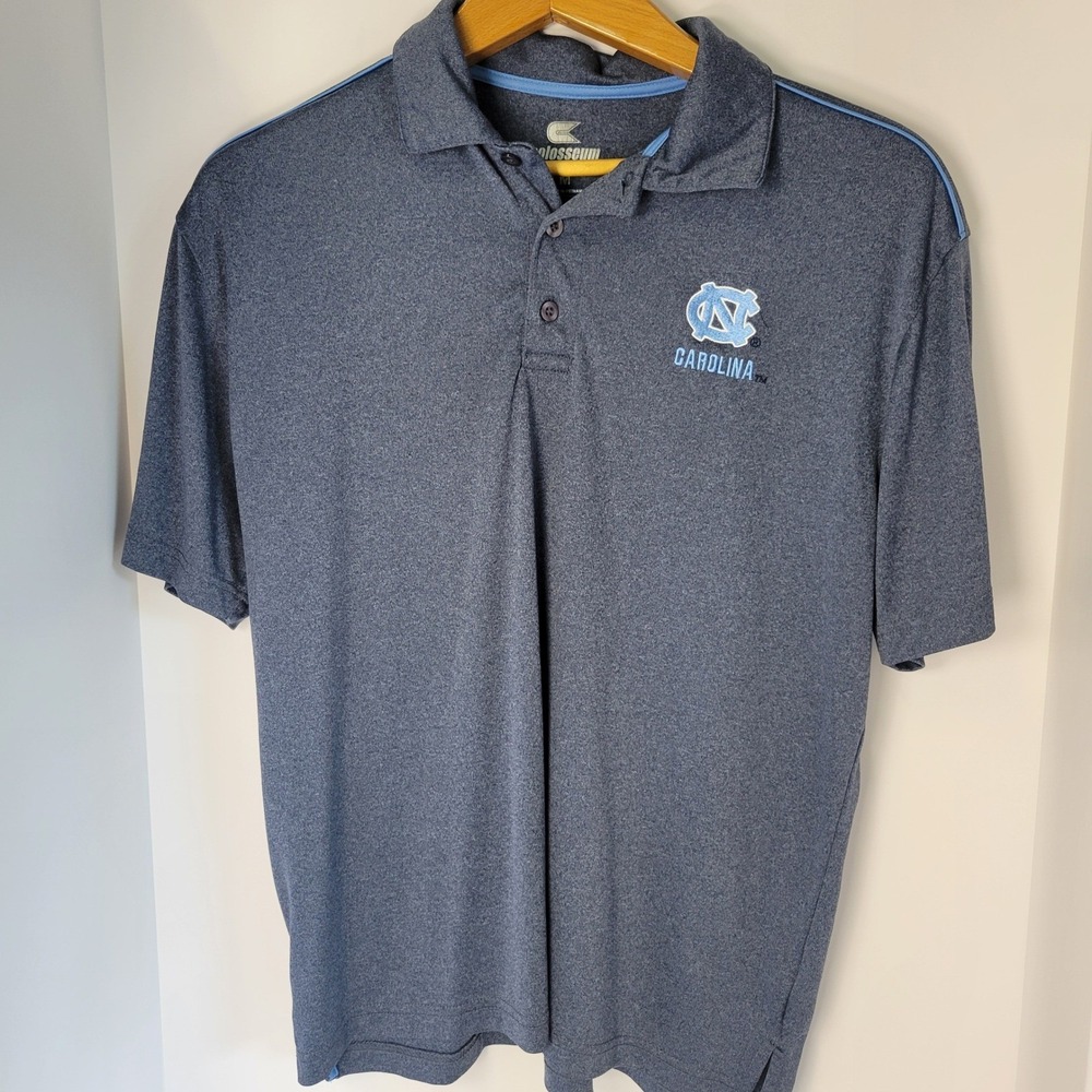 Colosseum North Carolina Tar Heels UNC Polo Shirt Mens Medium Navy Blue Heather